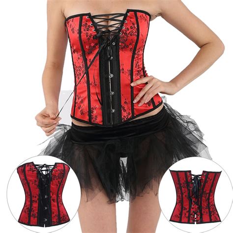 Jacquard Corsets Sexy Gothic Buckle Up Overbust Brocade Floral Bustiers
