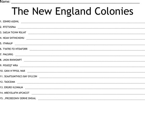 The New England Colonies Word Scramble Wordmint