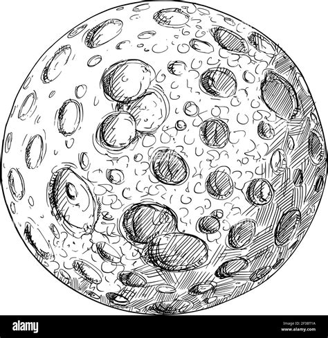 Planet Or Planetary Moon Full Of Impact Cratershand Drawing And
