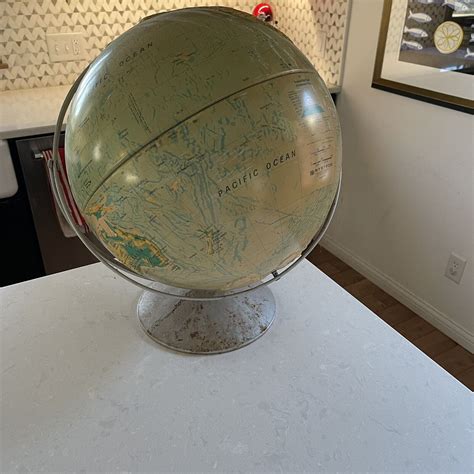Nystrom Sculptural High Relief 16” World Globe Tilt Axis Map 39 47
