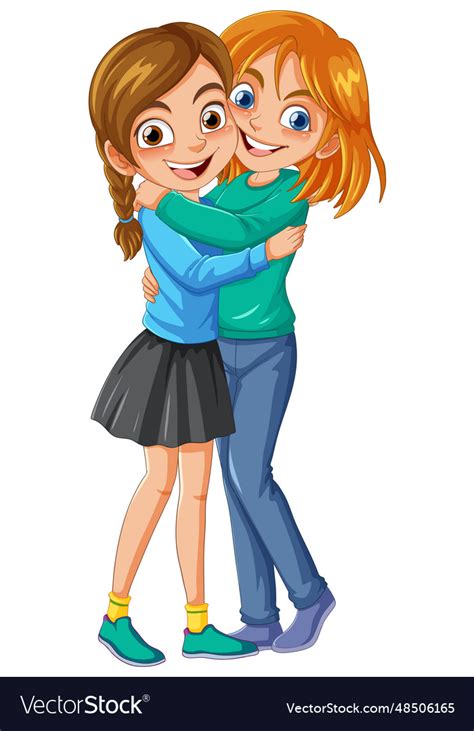 Female Couple Hugging Cartoon Character Royalty Free Vector