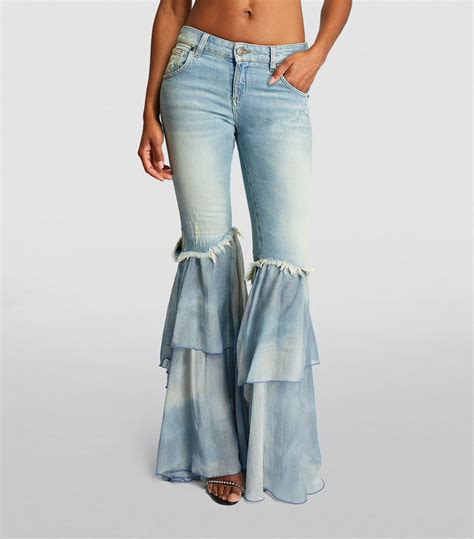 Womens Blumarine Multi Ruffled Low Rise Flared Jeans Harrods