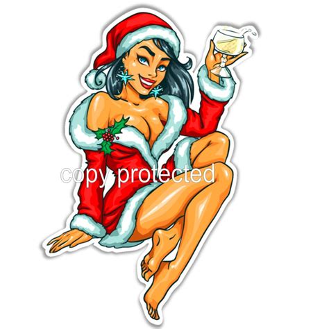 sexy christmas pinup girl with a glass of wine vinyl car bumper sticker approximately 91 5 x