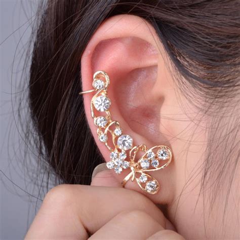 Buy 1 Pc Women Butterfly Flower Ear Cuff Ear Clip Long Single Side Earrings Female Party Jewelry