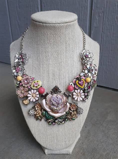 Handmade Repurposed Upcycled Statement Bib Necklace Unique Etsy In