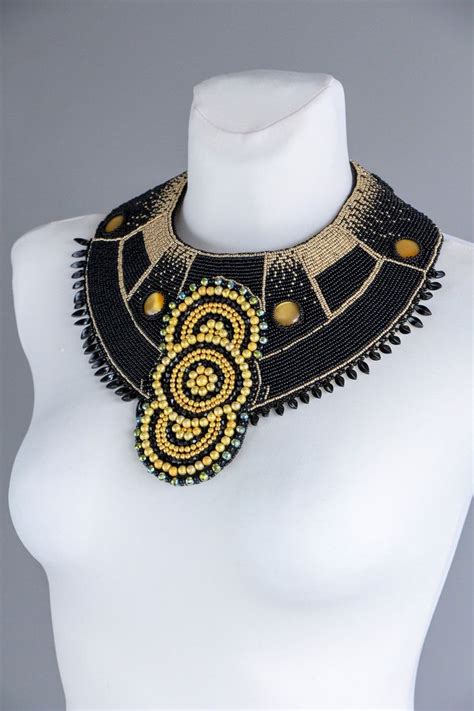 Black Cleopatra Beaded Necklace Extra Large Statement Collar Etsy Uk