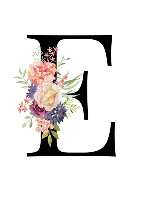 Letter E Floral Monogram Printable Letter Nursery Art Etsy Floral