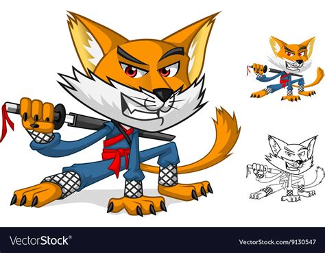 Ninja Cat Mascot Cartoon Character Royalty Free Vector Image