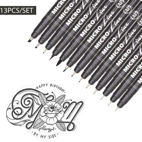 13pcs Needle Drawing Pen Waterproof Sketch Pigment Black Fineliner Pen
