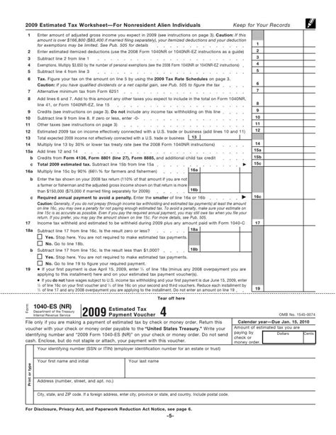 Form 1040 Es Nr Us Estimated Tax For Nonresident Alien Individua