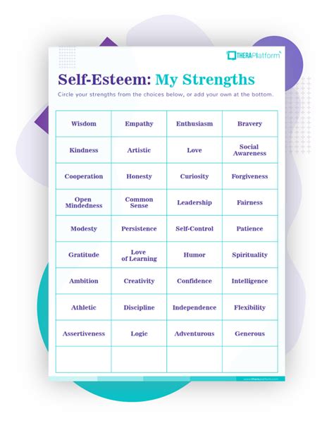 Self Esteem Worksheet For Adults