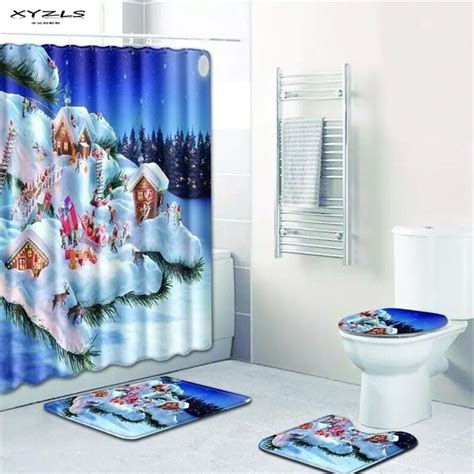 Xyzls Christmas Santa Claus Shower Curtain Set Polyester Waterproof