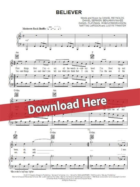 Imagine Dragons Believer Piano Sheet Music Notes Chords
