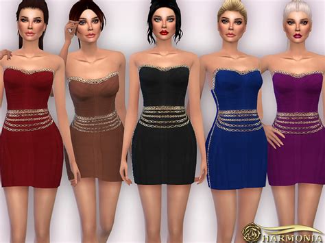 Chain Embellishments Body Con Dress By Harmonia At Tsr Sims 4 Updates