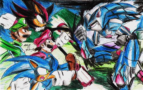 Mario Team Vs Mecha Sonic By Mariosoic On Deviantart