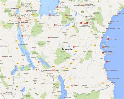 Tanzania Airports Map Map Of Tanzania Airports Eastern Africa Africa