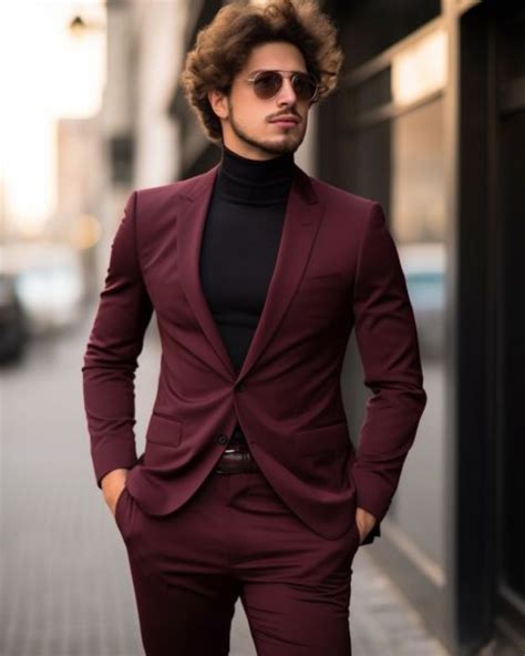Burgundy Suit With Black Turtleneck Hockerty