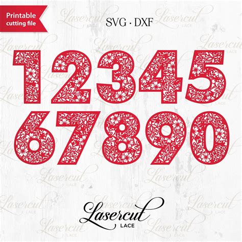 Monogram Numbers Floral Laser Cut Numbers Template Dxf Svg Etsy