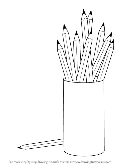 Learn How to Draw a Pencil Box with Pencils (Everyday Objects) Step by