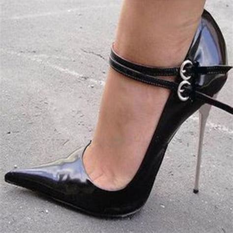 Shoespie Black Pointed Toe Double Metal Buckles Stiletto Heels Heels