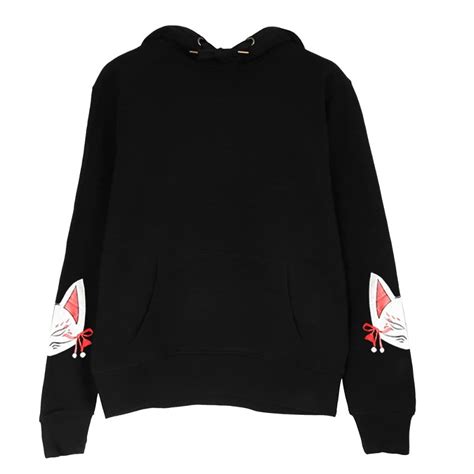 Black Harajuku Cat Sweatshirts Women Hoodies Cat Print Black Female