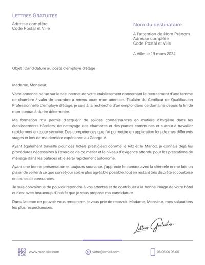 Lettre De Motivation Femme De Chambre Et Valet