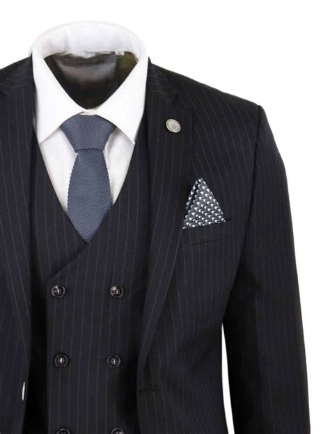 Mens Black 3 Piece Pinstripe Suit Buy Online Happy Gentleman