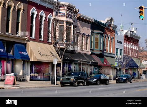 Shops In The Historic Buildings Of Downtown Goshen Indiana Stock Photo