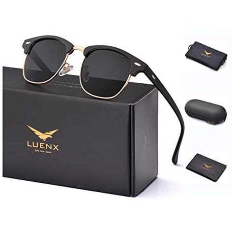 Uv400 Luenx Aviator Sunglasses Mens Women Polarized Black Lens Black Metal Frame Dark 60mm