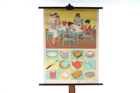 Alte Tafel Lehrtafel Schule Wandkarte Rollkarte Unterricht Essen