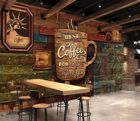 3d Coffee Poster High Grade Retro Coffee Shop Background Wall