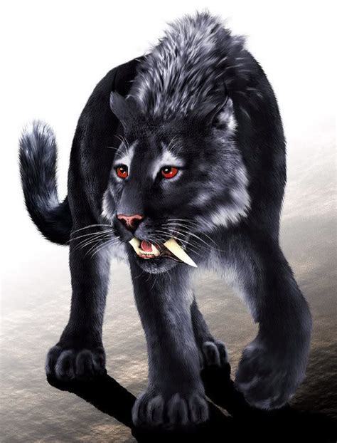 Magical Sabertooth Tiger Black Grey White Big Cats Art Animated