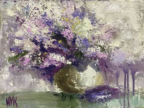Lilac Oil Painting Original Flowers Art Textured Palette Knife Colorful