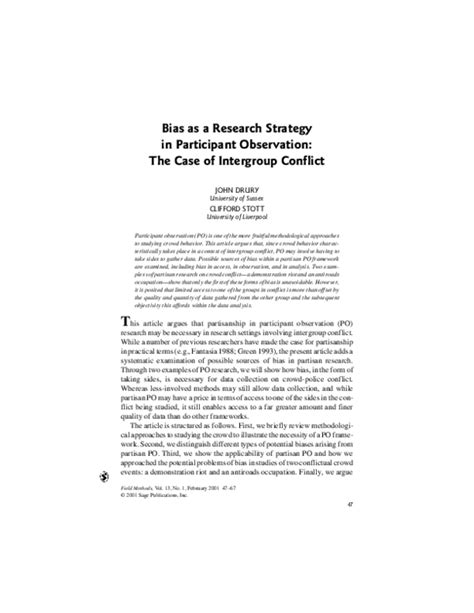 Pdf Bias As A Research Strategy In Participant Observation The Case