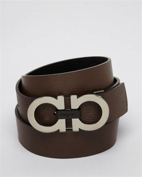 Ferragamo Reversible Leather Double Gancini Belt In Black For Men Nero