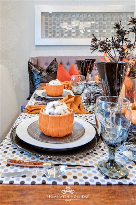 Elegant Halloween Table Setting With Pumpkins Home With Holliday