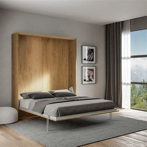 Kentaro Oak Foldaway Double Bed 160x190cm Wooden Wall Wardrobe