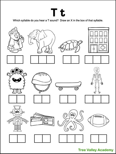 Letter T Sound Worksheets Tree Valley Academy