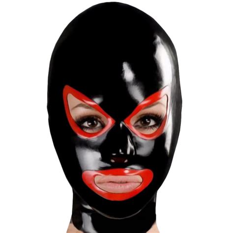 Red Trimmed Black Latex Bondage Mask Laidtex