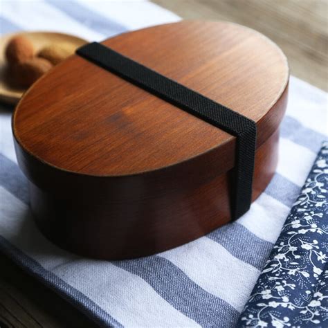 Japanese Style Oval Natural Wood Lunch Boxes Handmade Sushi Box Wooden