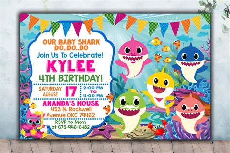 Baby Shark Invitationkids Birthday Invitationcute Baby Etsy
