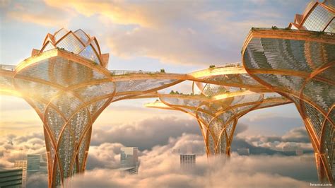 Futuristic Lotus Shaped City In The Sky