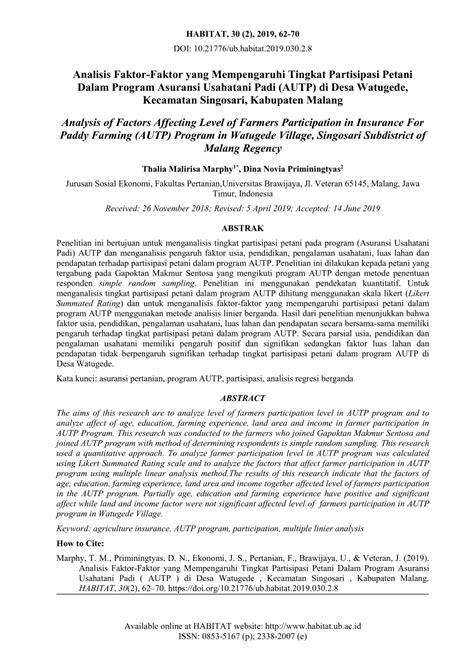 PDF Analisis Faktor Faktor Yang Mempengaruhi Tingkat Partisipasi