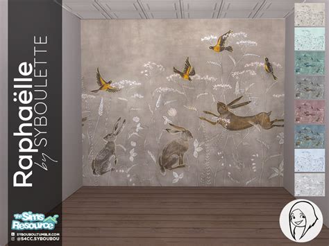 The Sims Resource Raphaelle Mural Wallpaper With Hares And Birds