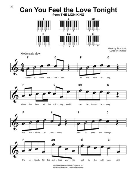 Partition Piano Can You Feel The Love Tonight De Elton John Piano