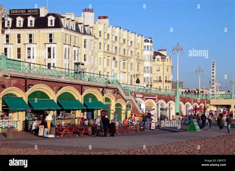 Lines Of Seaside Stalls And Shops On The Beach Front Along Brighton