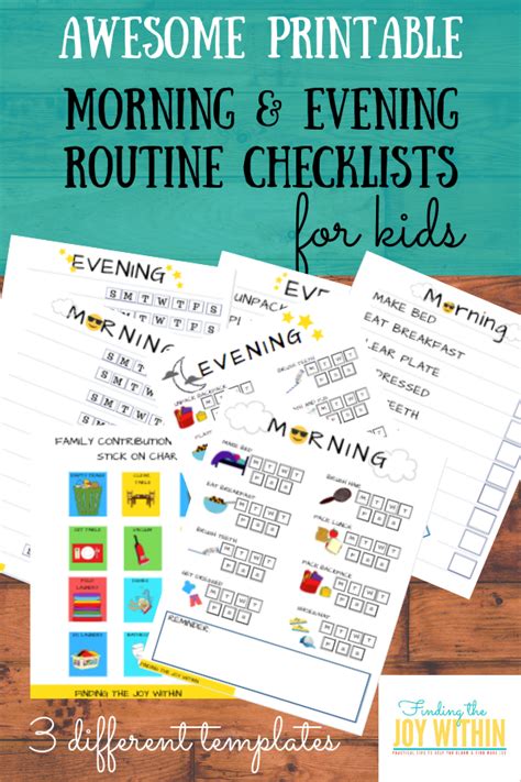 Morning And Evening Routine Checklist For Kids Evening Routine Evening