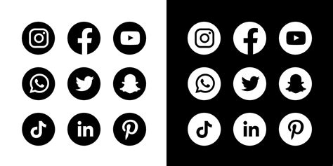 Social Media Icons Black And White Round 9826484 Vector Art At Vecteezy