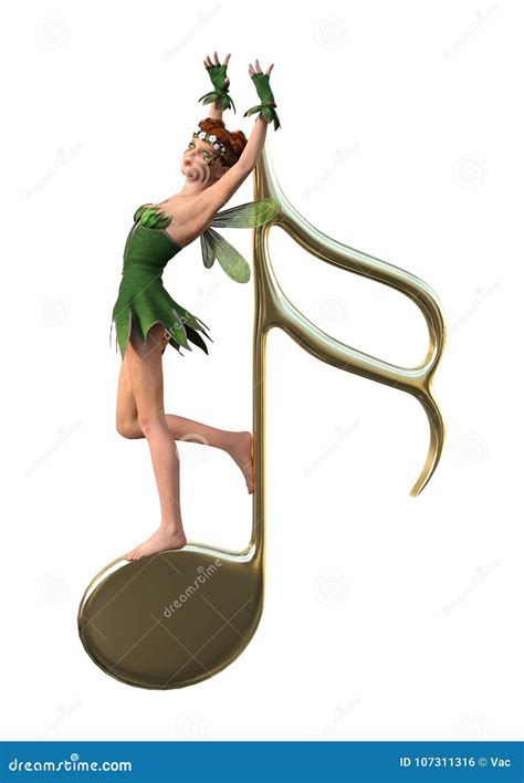 3d Rendering Green Fairy And Music Note On White Stock Illustration