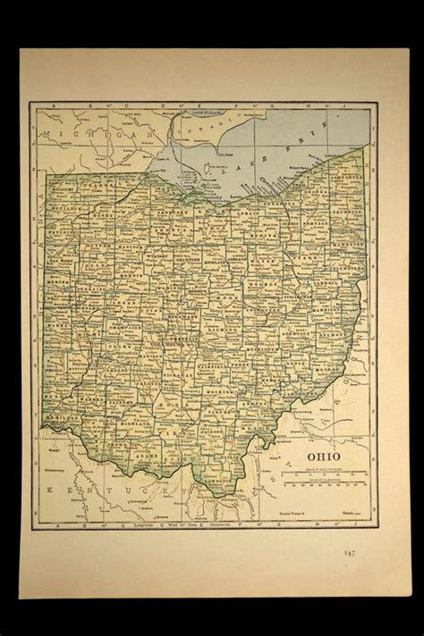 Ohio Map Of Ohio Wall Art Decor Vintage Old Yellow Green